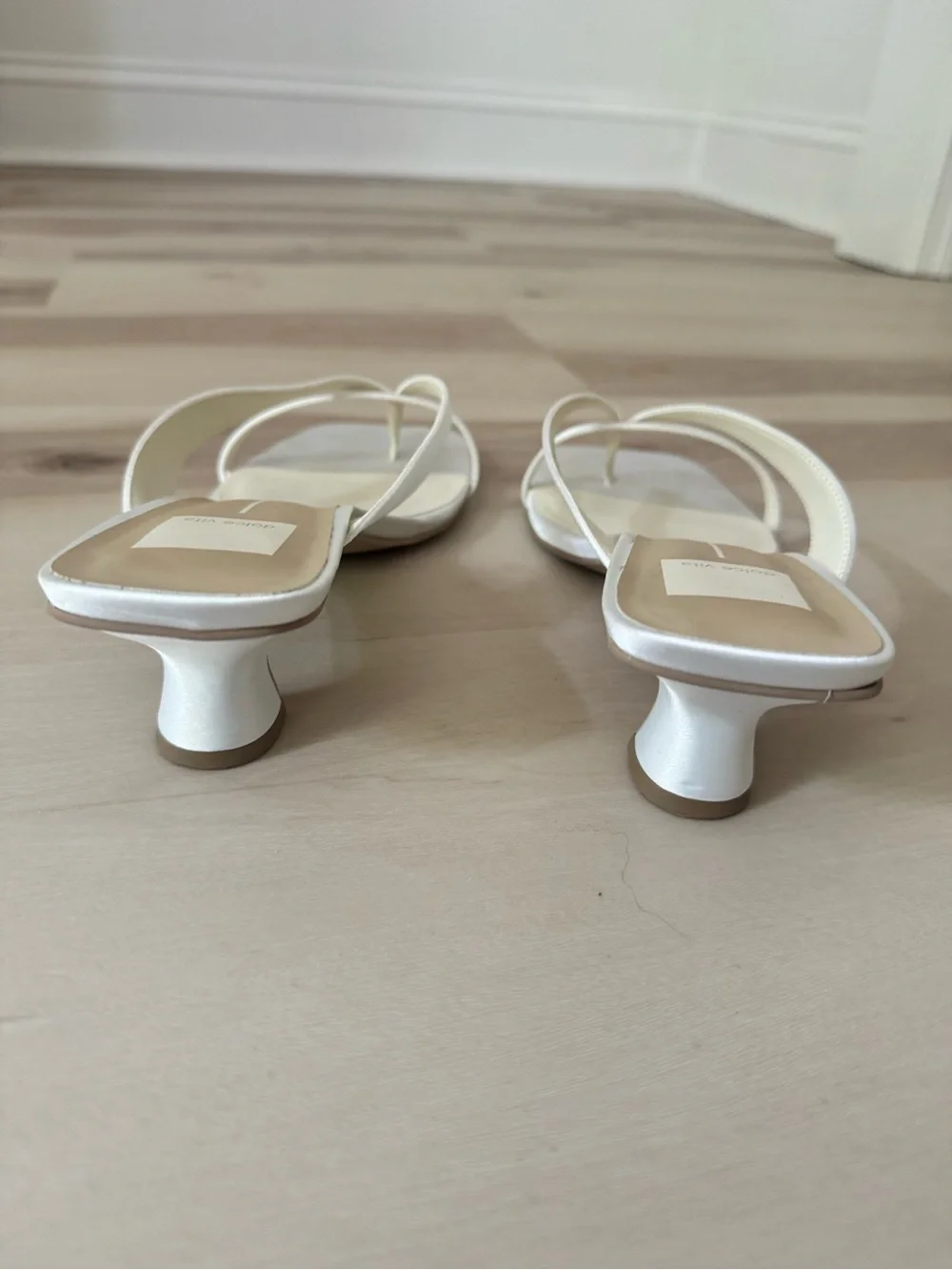 Dolce Vita White Satin Brevel Strappy Kitten-Heel Thong Sandal